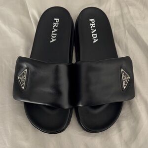 Black Leather Slides
